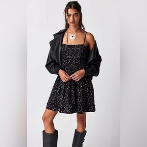 NWT Free‎ People Gabby Mini Dress By - Black Combo, Size L